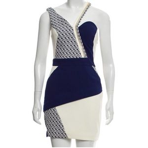 Three Floor Asymmetrical Colorblock Mini Dress